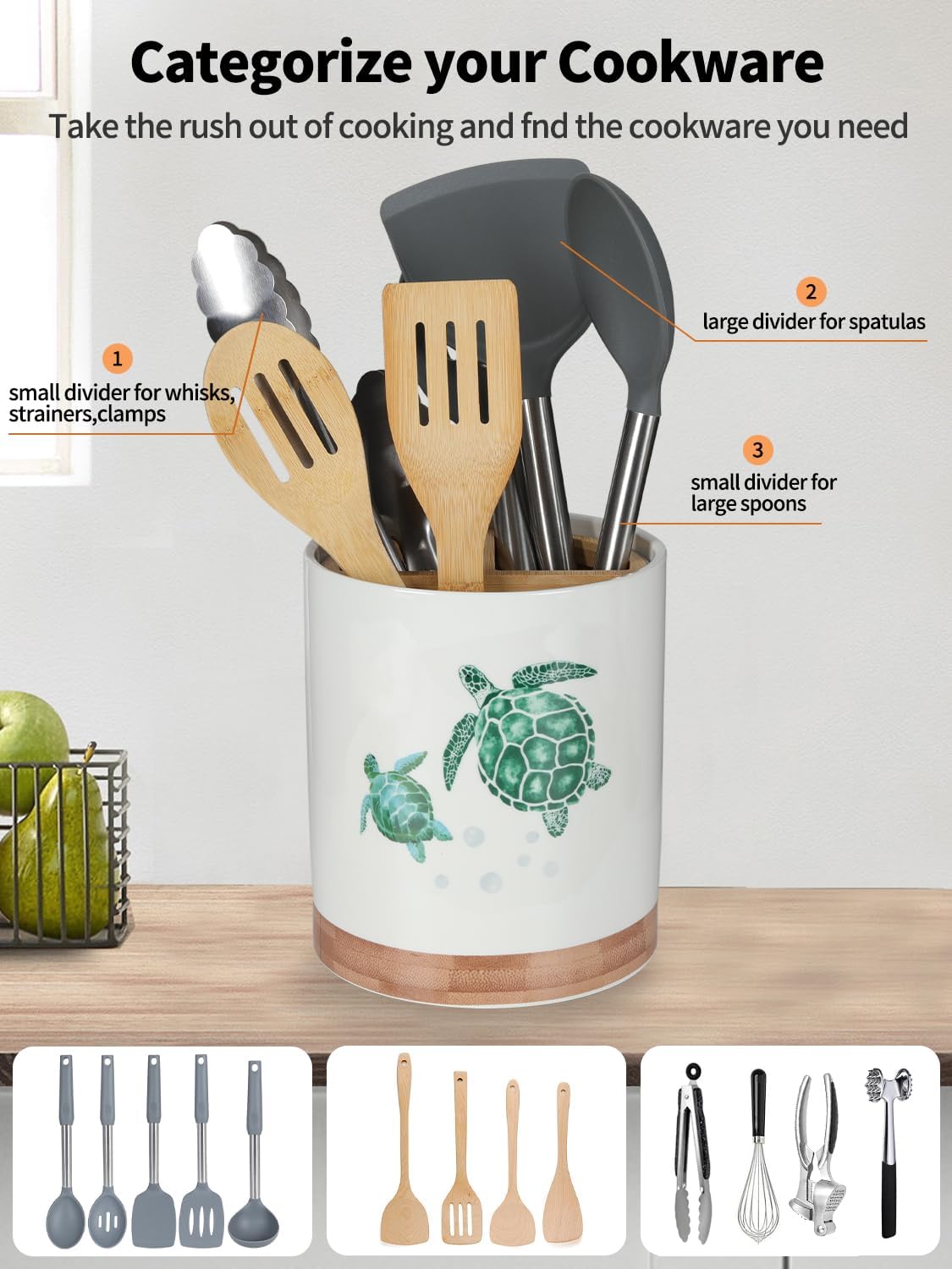 HAPPY KIT(ハッピーキット) 調理器具ホルダー 360度回転する台所用具 Crock 7.6インチ 特大 3つの取り外し可能