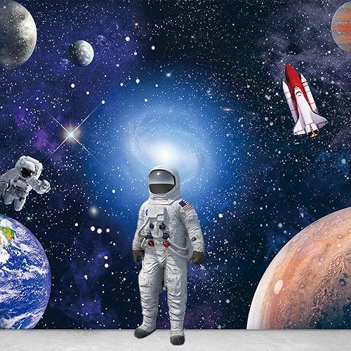 Miniatura 4 de Fondo de planeta cósmico del espacio exterior de 5 x 3 pies, fotografía, galaxia, astronauta, cohete, decoración de cohete, fiesta de cumpleaños