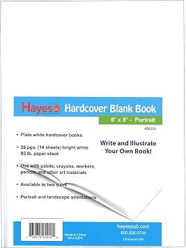 Hayes Hardcover Blank Book, White, 28 pages 14 sheets, 6"W x 8"H