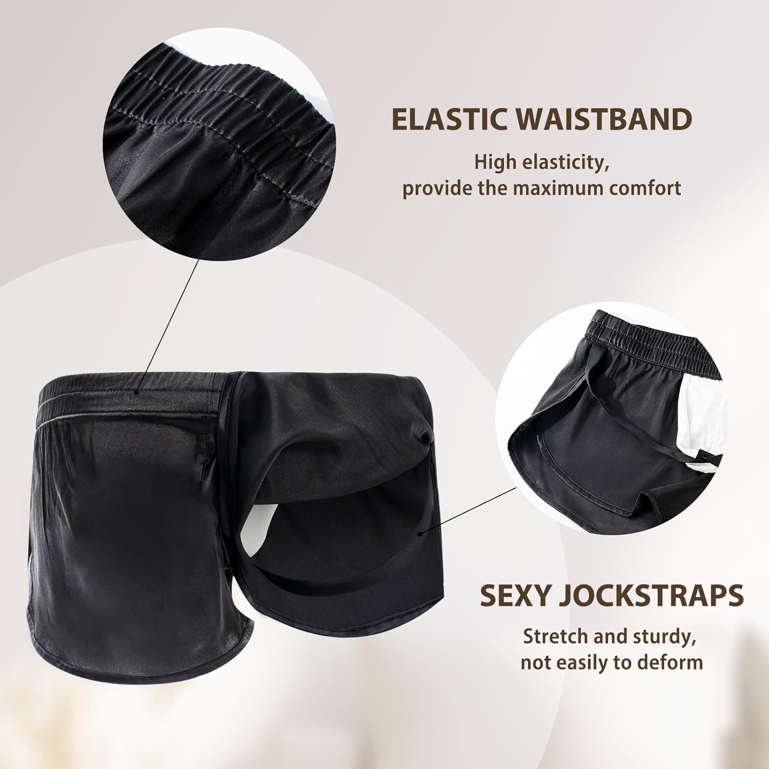 AMY COULEE Mens Sexy Satin Shorts Large Split Side Boxers Silky Pajamas Sleepwear with Pouch Liner - Image 3