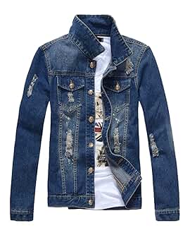 DSDZ Mens Classic Ripped Motorcycle Denim Jacket With Hole