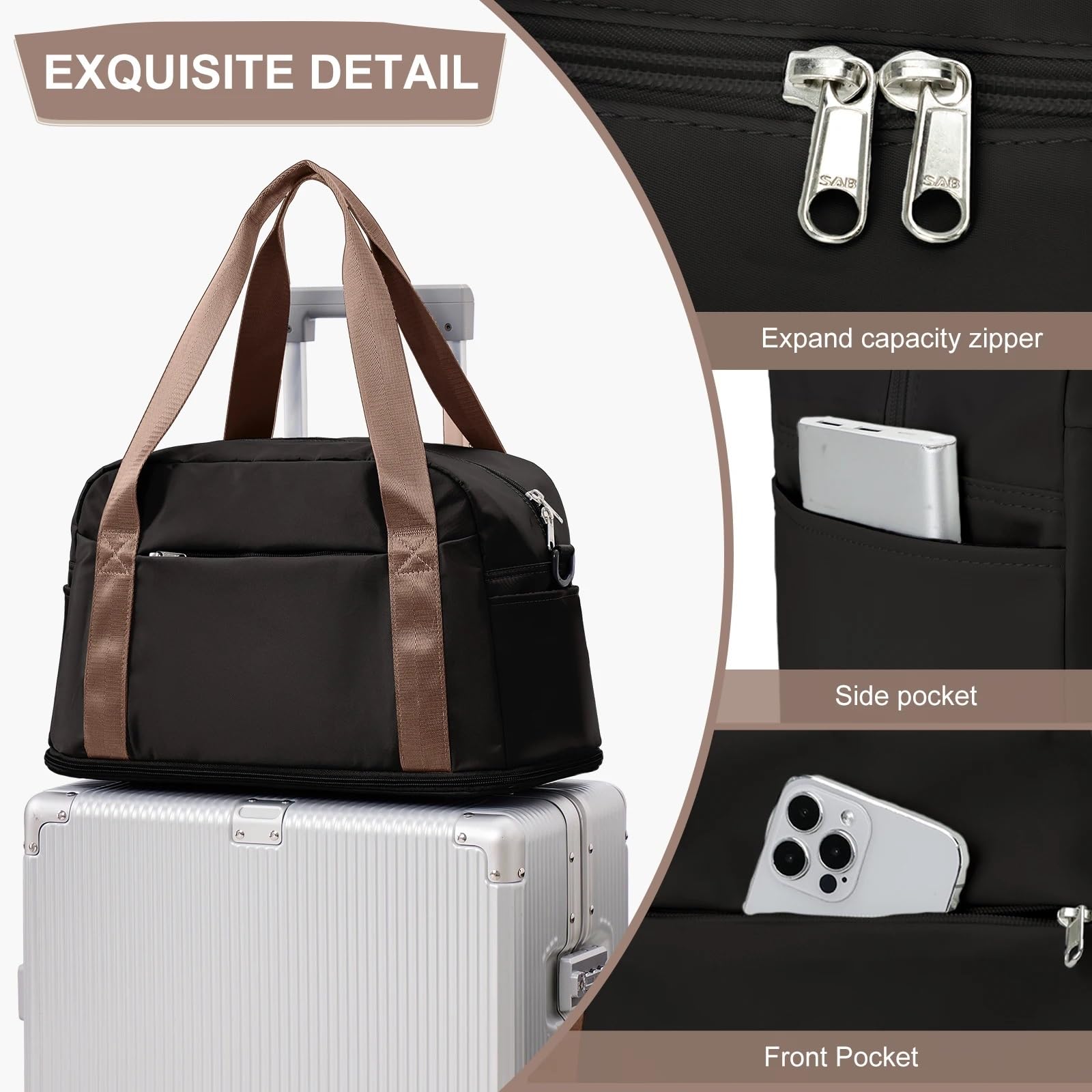 Reisetasche Großes maximales Handgepäck for Männer und Frauen, Sporttasche, Wochenendtasche, Reisetasche Travel Duffel Bag (Color : Black)