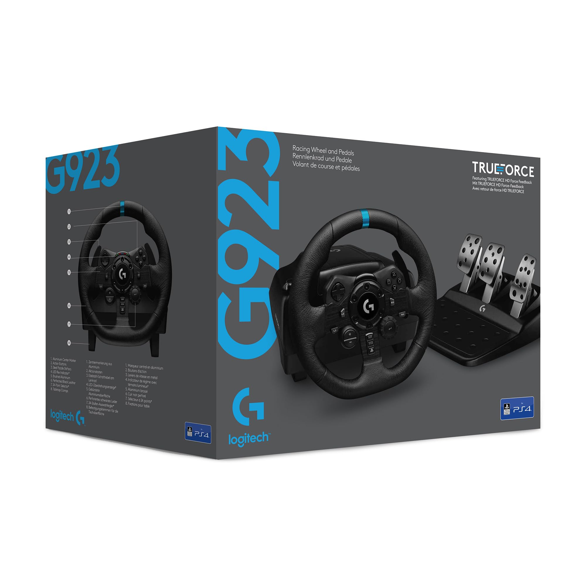 Logitech G G923 Volant de Course et Pédales, Compatible PS5, PS4 et PC, Prise anglaise (Type G), UK Plug - Noir