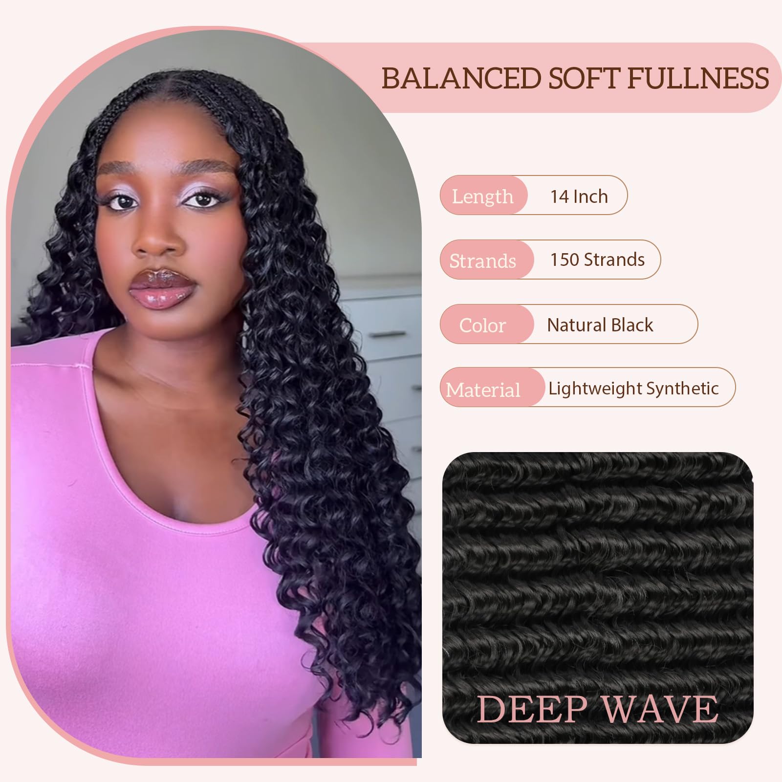 1B Pre-Separated Deep Wave Feather Crochet Hair, Knotless Synthetic Braids
