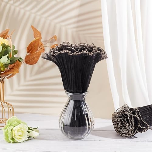 Miniatura 6 de GORGECRAFT Ramo de papel de malla con volantes de 10 yardas, envoltorios de embalaje floral, hilo de red ondulado arrugado, suministros de