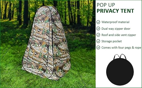 Crystals Pop Up Tent, Privacy Camping Toilet Tent Waterproof Anti-UV for Outdoor Fishing Beach Shower Toilet with Carrying Zippered Bag, Instant Quick Setup, Camouflage - Image 4