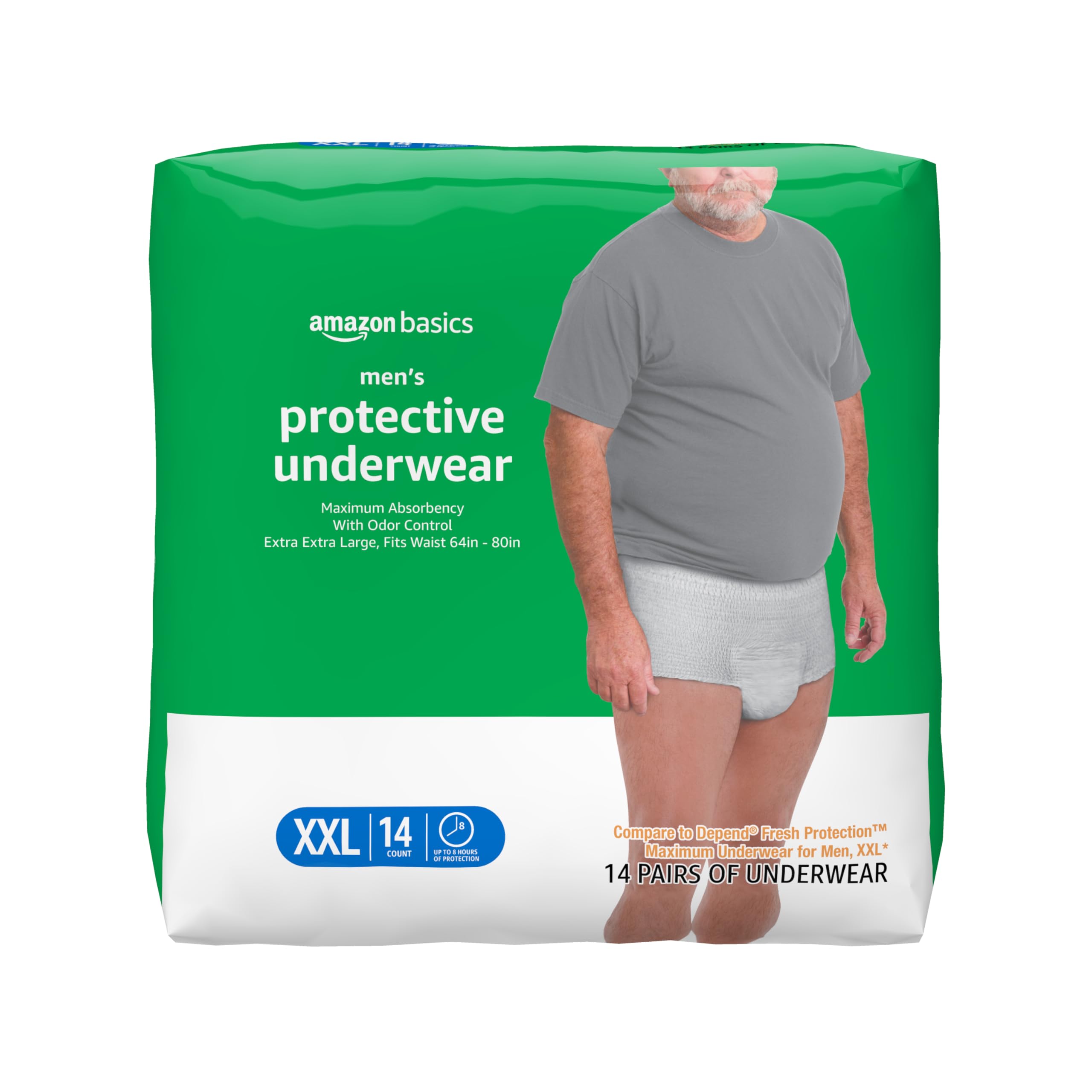 Amazon Basics Incontinence Underwear for Men, Maximum Absorbency, 2X-Large, 14 Count (1 Pack)