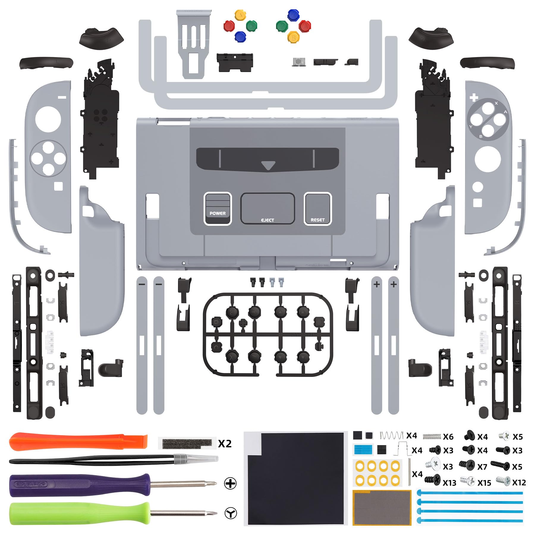 eXtremeRate Coque pour Switch 2 Joycon avec Ensemble Complet de Boutons & Coque Plaque Arrière pour Nintendo Switch 2,Accessoires de Remplacement DIY-SFC Snes Classique EU