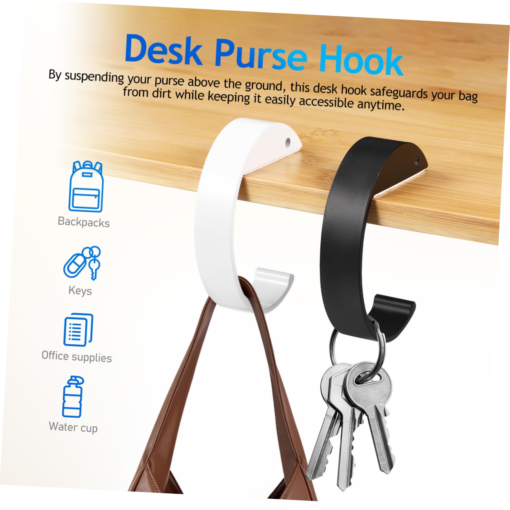 GAROZATION 2pcs Desk Bag Hanger Purse Holder for Table Instant Backpack Hook Space-Saving Desk Accessory