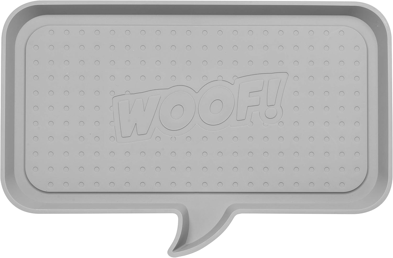 IRIS USA Large "WOOF" Feeding Mat with Raised Edges and Non-Slip Rubber Feet, Easy Clean Protective Waterproof Feed Tray for Pet Dog Food and Water Bowls and Pet Water Fountains, Gray