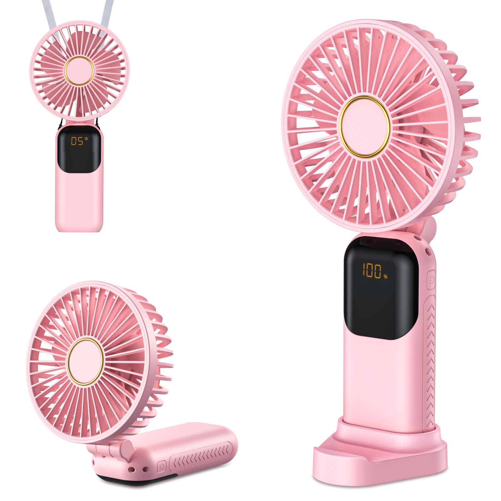 Handheld Fan Rechargeable, Portable Mini Fan Handheld with 5 Speeds 5000mah, Electric USB Small Hand Held Fans