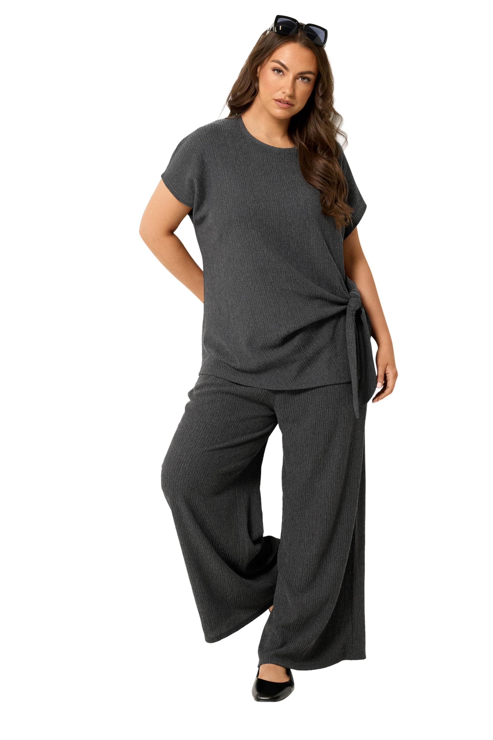 Yours Curve Grey Side Knot Textured T-Shirt - Women's - Plus Size Curve