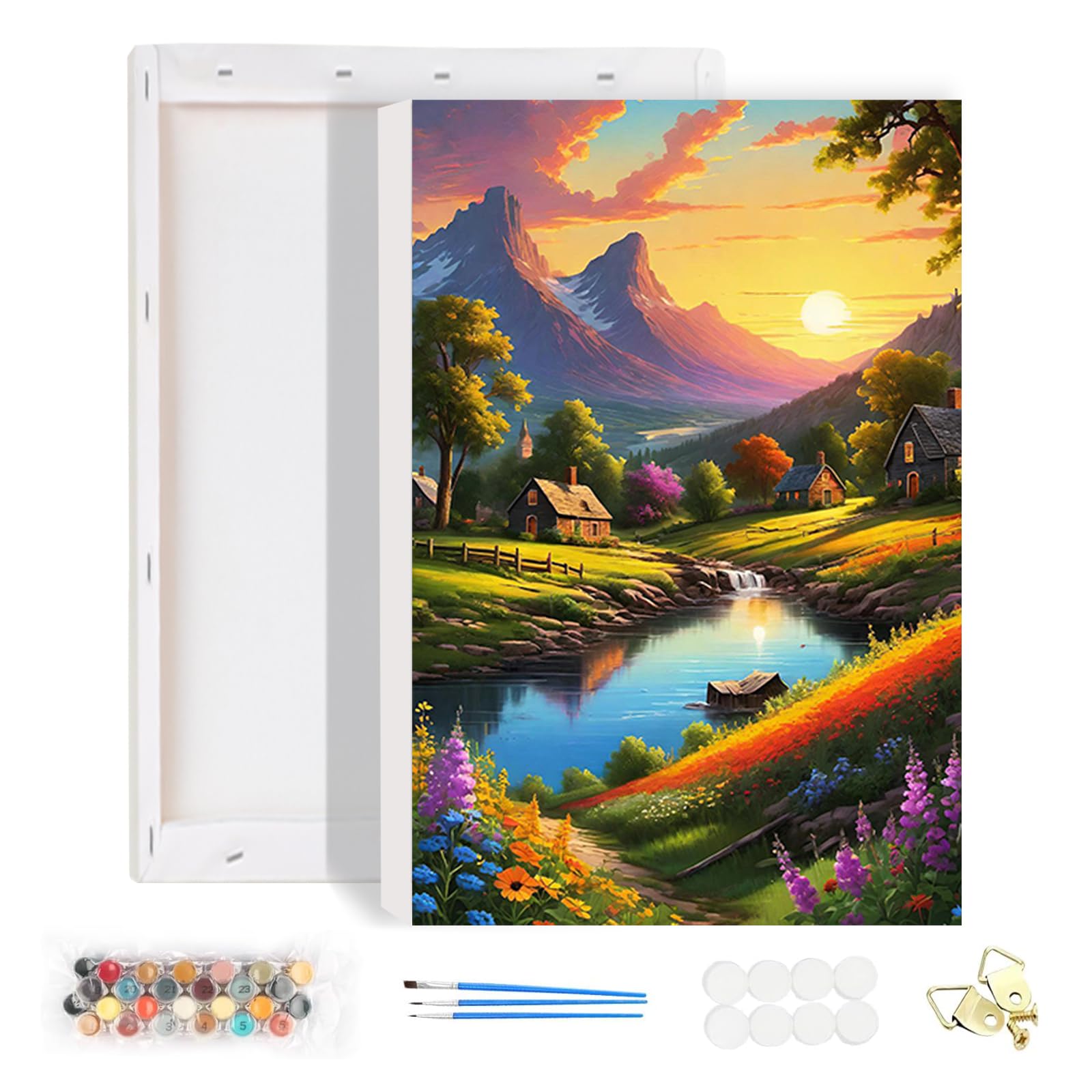 HEIBAGO Mountains Framed Paint by Numbers for Audlts, Landscape Paint by Numbers Kits for Beginners, DIY River Oil Paint by Numbers Canvas Art Craft Pictures for Home Decor 20x30cm
