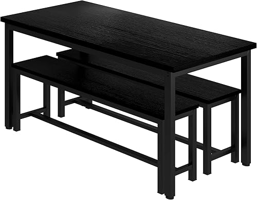 Miniatura 5 de Lamerge Juego de mesa de cocina con 2 bancos para 4 personas, juego de mesa de comedor para cocina del hogar, comedor, restaurante, ahorro de