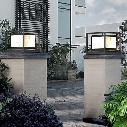 Miniatura 6 de ZEELYDE Luces de poste para exteriores, luz solar de columna de mármol de imitación para exteriores, hogar, villa, jardín, impermeable, lámpara de
