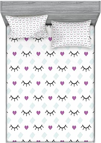 Miniatura 30 de Ambesonne Juego de sábanas bajeras y fundas de almohada de los años 90, patrón geométrico en estilo retro, formas redondas de triángulo de media