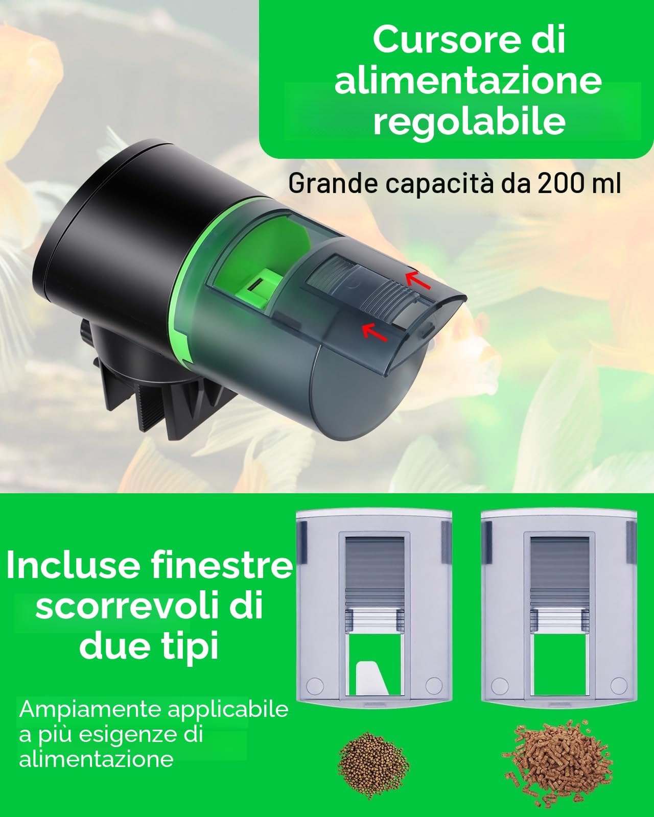Mangiatoia Automatica Acquario - Mangiatoia Pesci Intervallo di alimentazione del pesce facile da impostare 12/24/48 ore con Cavo di USB Charger, Dispenser Cibo Pesci Automatico, Nero