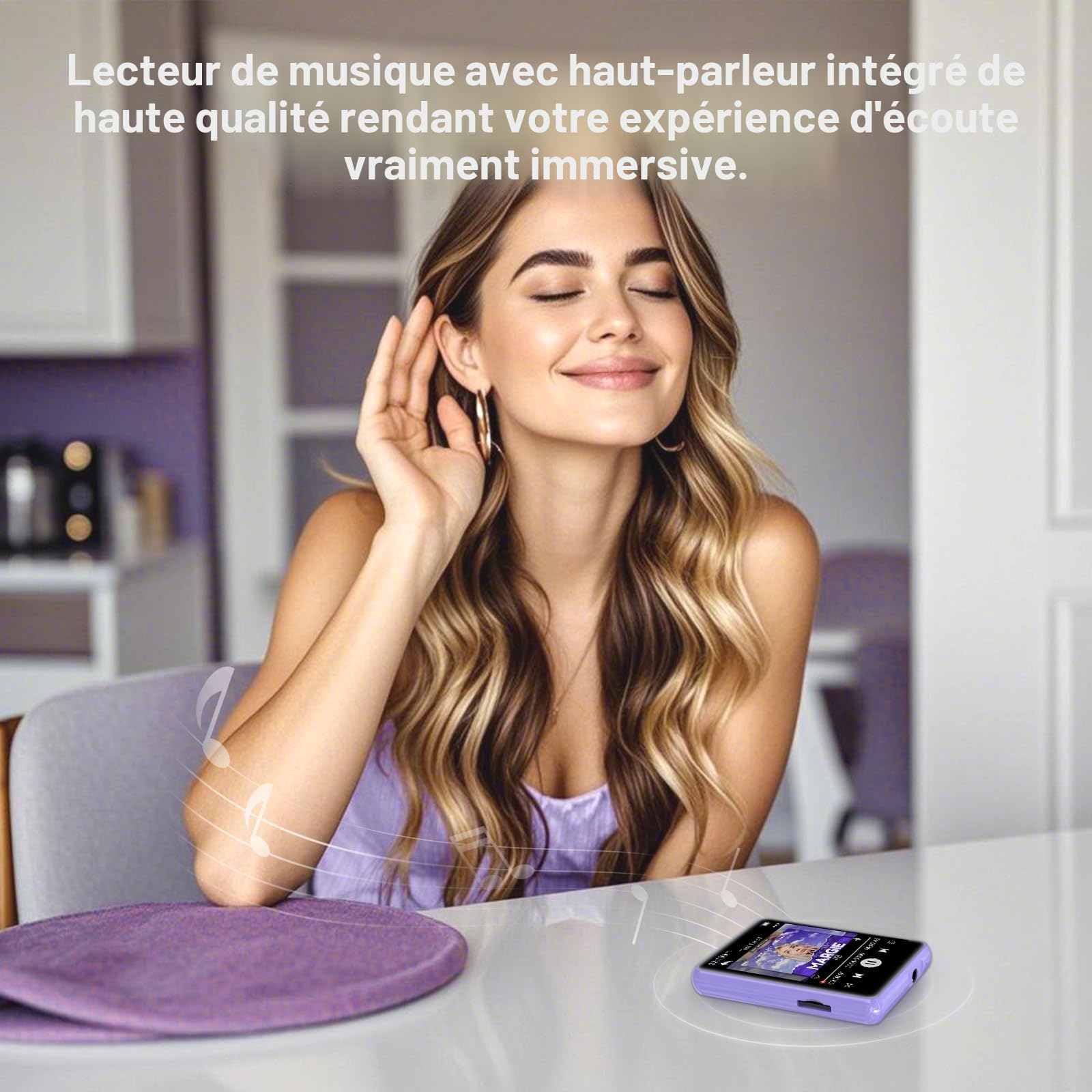 Lecteur MP3 128GB Bluetooth 5.3, ZAQE 2.4" Plein écran Tactile Lecteur MP3 Portable,Haut-parleurs Haute définition intégrés, Radio FM, Enregistrement, entrée Ligne, Son HiFi, jusqu'à 512GB, Violet