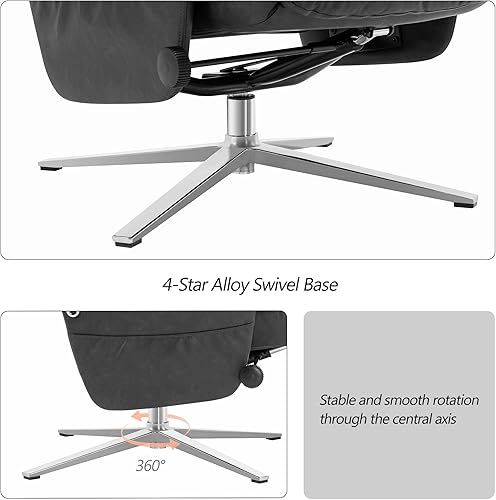Miniatura 7 de MCombo reclinable giratorio con otomana, sillón moderno con base de aluminio resistente, silla de salón de piel sintética para sala de estar,