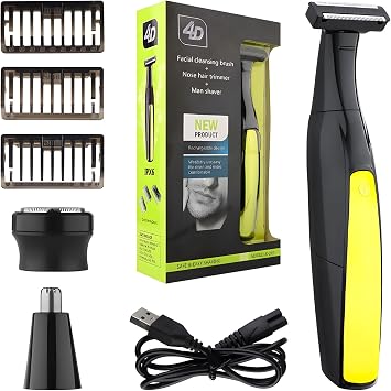 Multifunctional Electric Wet & Dry Shaver - Electric Razor for Men, Full Body Washable, USB Rechargeable, 3 Precision Trimmer Heads for Beard, Facial, Body Grooming, Great for Gift 3 in 1