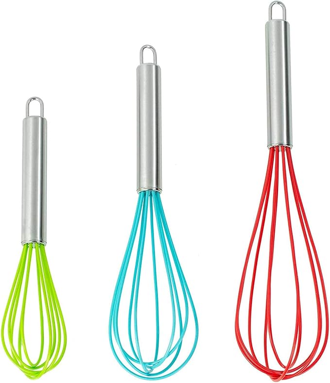 Silicone Whisk Set of 3 Stainless Steel & Silicone NonStick Coating