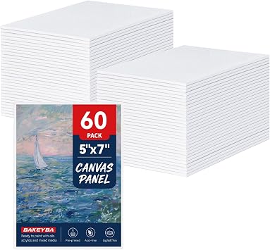 Small Painting Canvas Boards 60 Pack 5x7 Inch Kids Canvas Panels Blank White 100% Cotton for Acrylics Oil Watercolor Tempera Paints Art Class Supplies