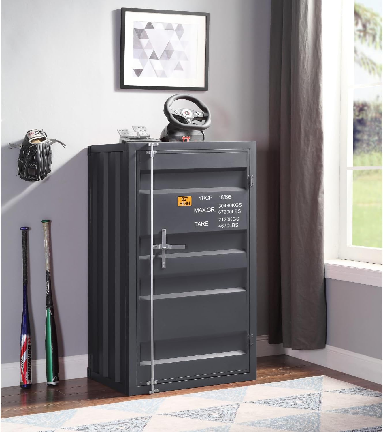 Gunmetal Cargo-Inspired Metal Chest with Secure Lock and Ample Storage