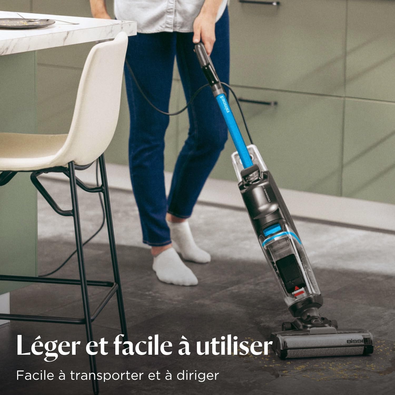 BISSELL CrossWave HF2, Aspirateur Balai Laveur à Câble, Aspire & Lave en Même Temps, Nettoyeur Eau et Poussière Léger & Puissant, Aspirateur Balai Sec et Humide, Seulement pour Sols Durs, 3845N