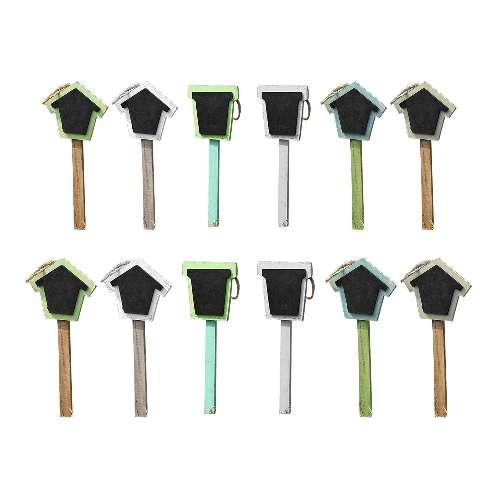 12 pcs Mini Wood Chalkboard Stakes, Wooden Garden Plant Markers Tag Labels, Markers for Vegetable,Pastoral Country Tags, Message Board Signs and Special Event Decorations(L)