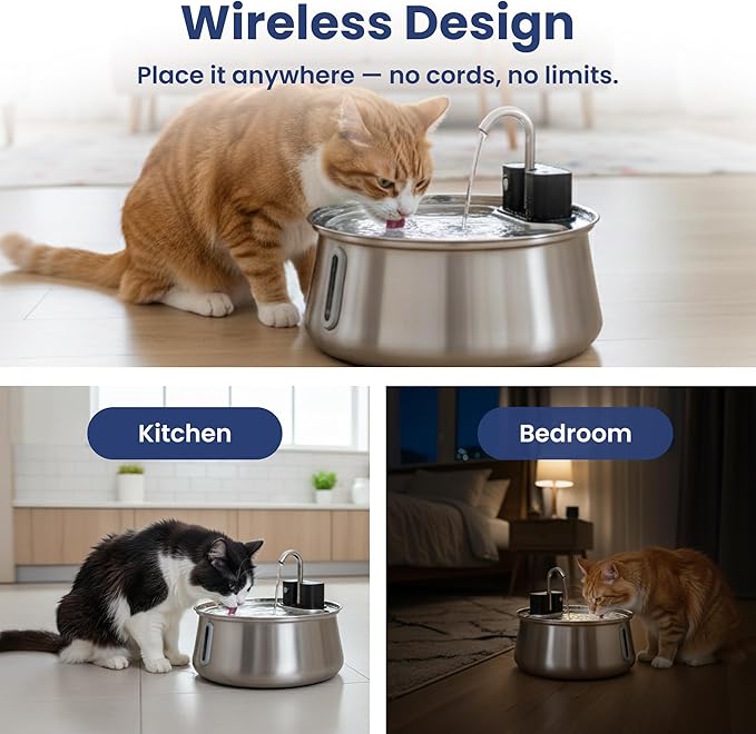 Fuente de Agua para Gatos PAWSPIK 4L Inalámbrica Acero Inoxidable miniatura 5