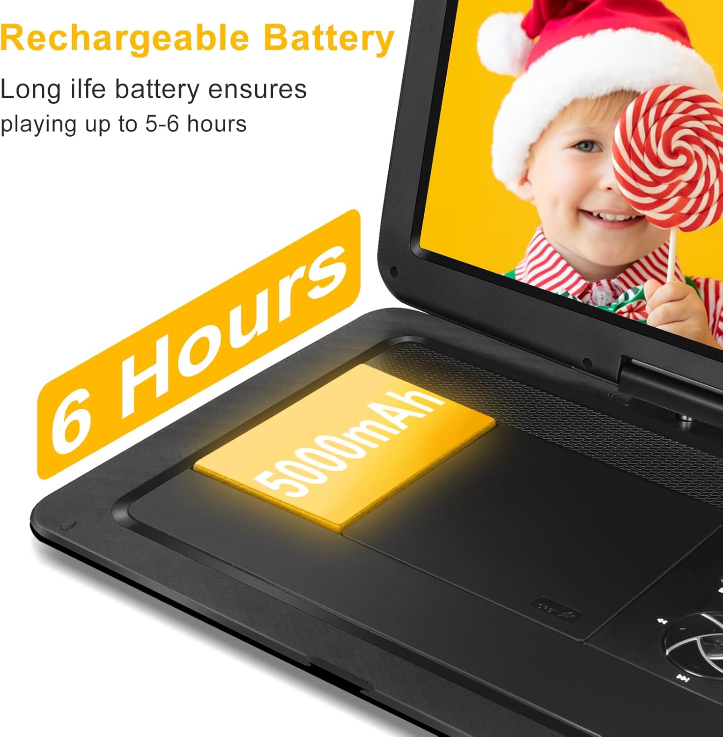 HOPYOP 19.6" Portable DVD Player with 17.1" Extra Large HD Swivel Screen, 5000mAh Battery, 5-6 Hours Playback, Supports USB/SD Card/Sync TV, Region Free, High Volume Speakers, Black