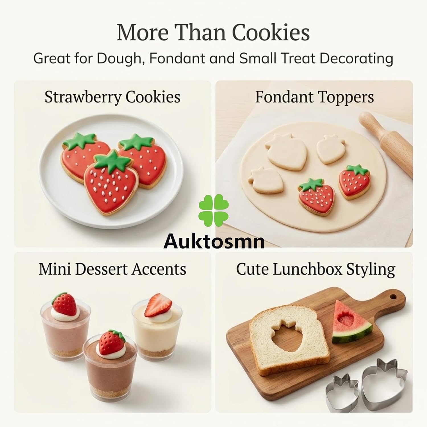 3 Pc Strawberry Cookie Cutter Set, 3.5" 2.5" 1.5", Dishwasher-Safe