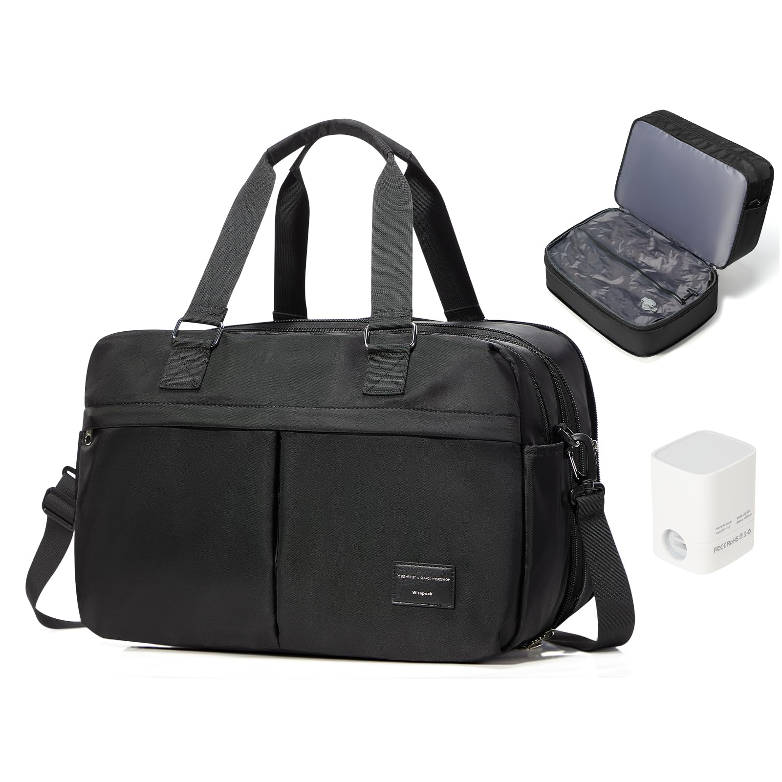 Vacuum Travel Bag with Air Pump Expandable Seal Compression Personal Item Carry on Bags for Airlines Travel Duffle Bags for Women Weekender Overnight Bag Sports Gym Tote Bag Black