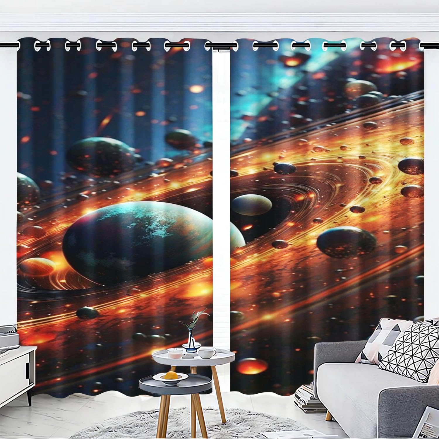 Universum Vorhänge mit Ösen 100x140cm Kinder Jugend | Blickdicht 2 Paneele 50x140cm, Planet Sternen Motiv Polyester Gardinen