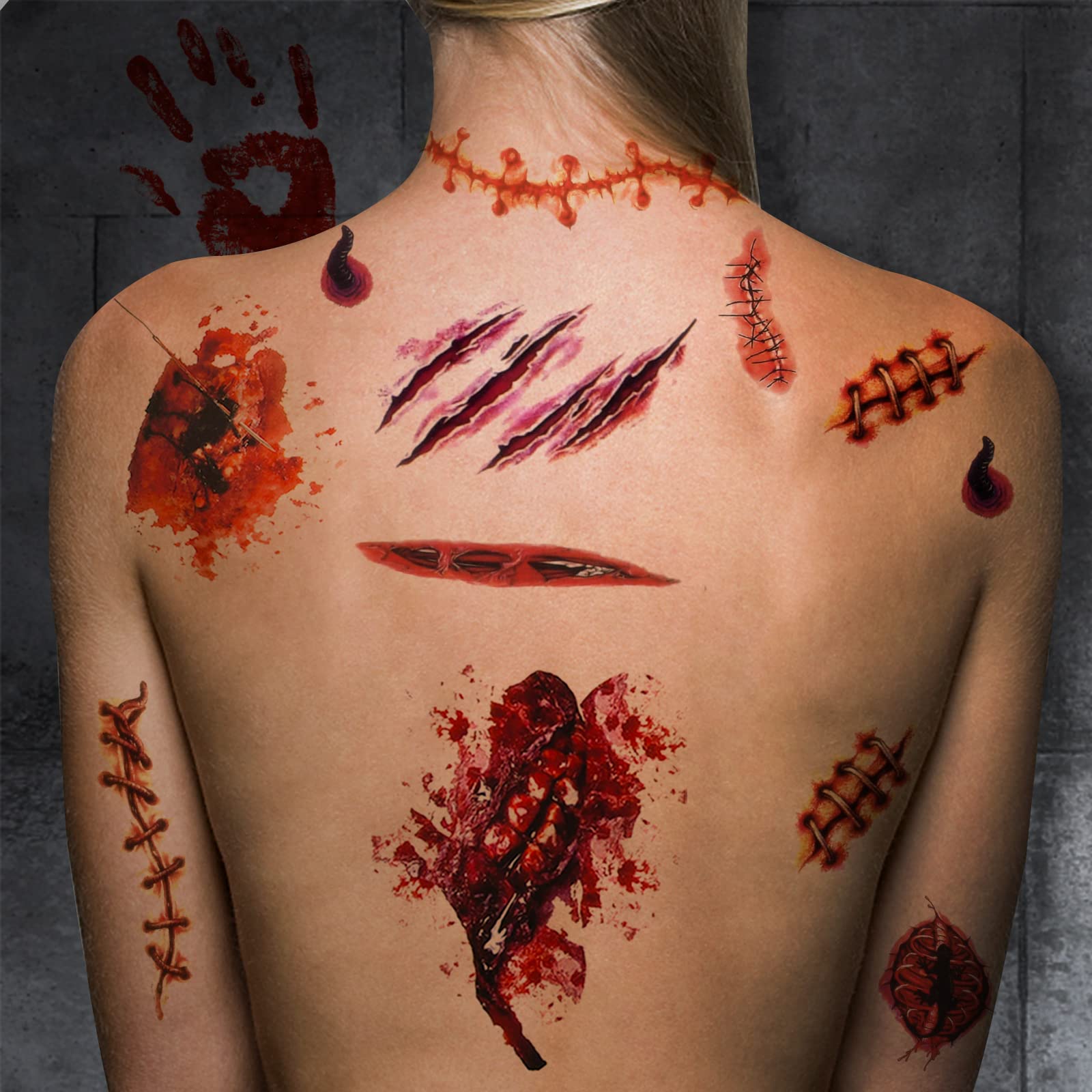 Epokus Halloween Grusel Accessoires - Blutige Haarbänder & Zombie Narben Tattoos