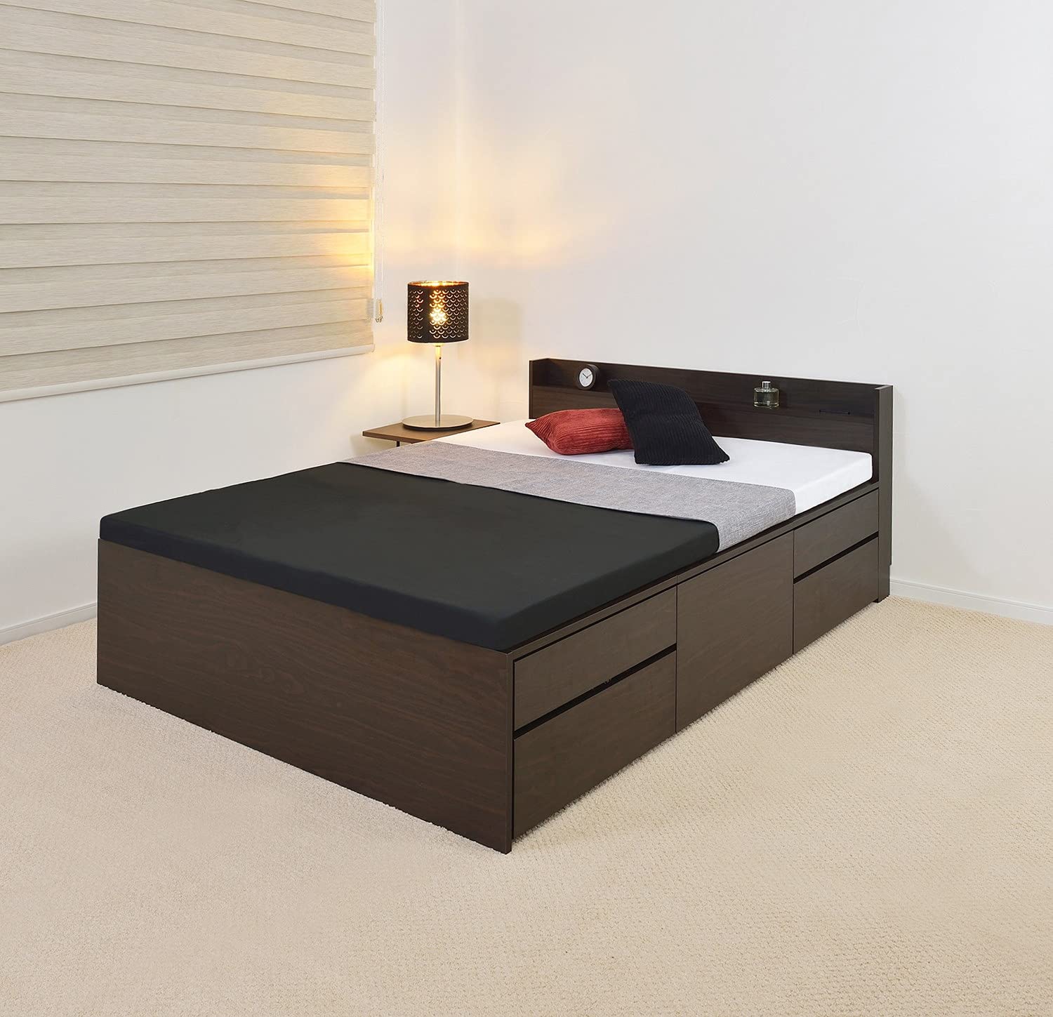 Amazon｜棚付チェストベッド ダークブラウン (ダブル)(ダブル