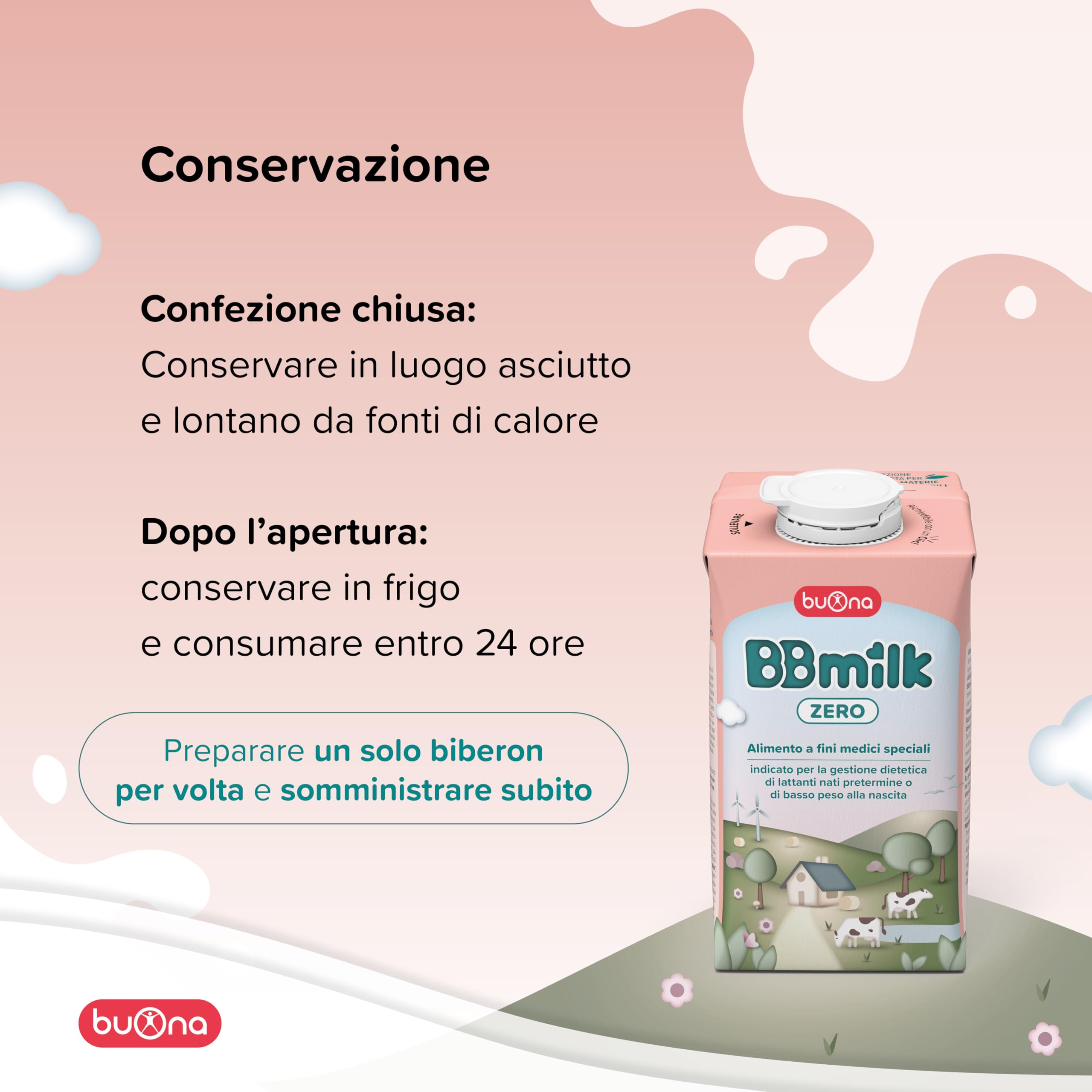 Buona BB Milk Zero per Neonati Prematuri e/o di Basso Peso 500ml Pack da 12, Liquido Pronto all'Uso, Alimento a Fini Medici Speciali, con Proteine del Siero di Latte, Alfa-Lattalbumina e Lattoferrina
