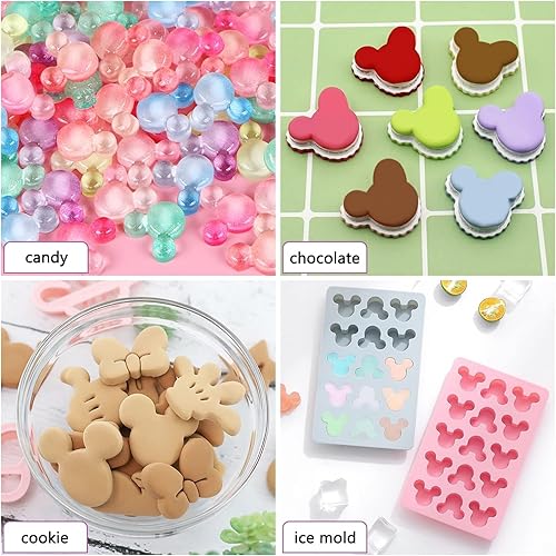 Miniatura 5 de Paquete de 2 moldes de silicona para ratón, 15 cavidades antiadherentes, para cubitos de hielo, gomitas de chocolate y dulces (gris-rosa)