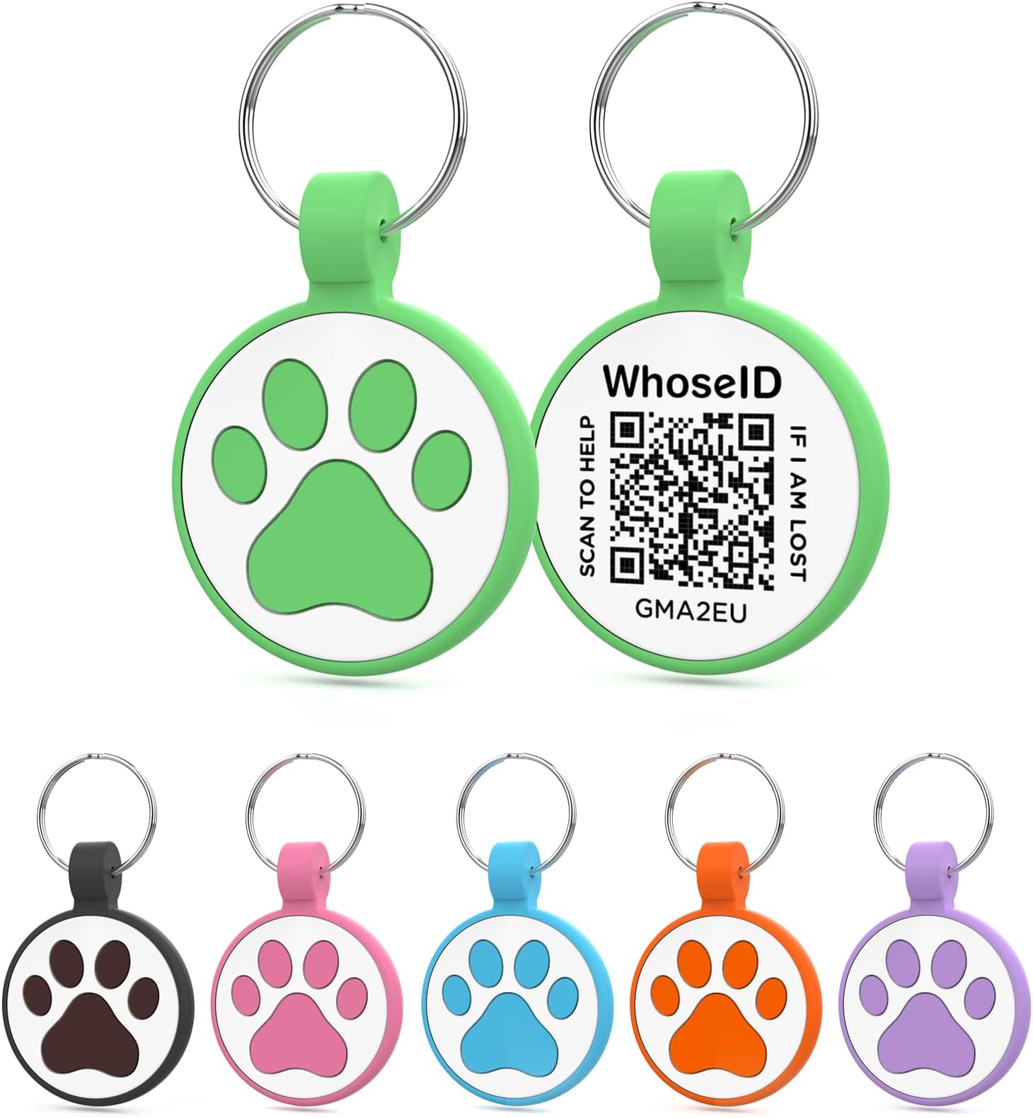 WhoseID QR Code Cat Tag, Modifiable Pet Online Profile Page, Multiple Emergency Contact, Silent Silicone Cat Tag, Lightweight, No Jinging, Collar Accessories, QR Cat ID Tag (Small Breeds - 1", Green)