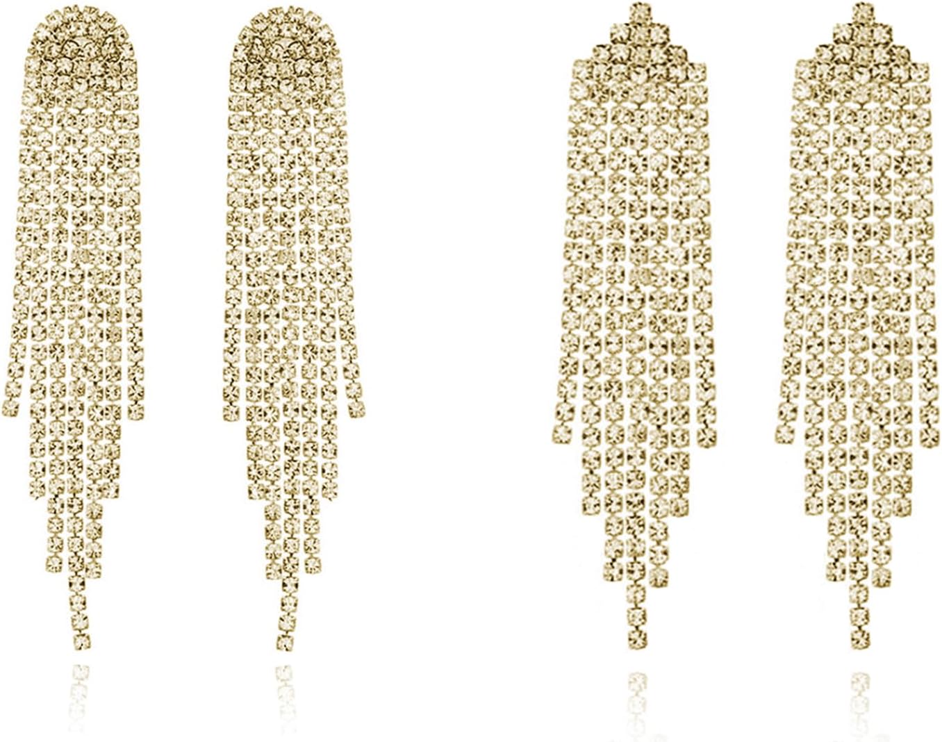 Luxval Rhinestone Earrings for Women Bling Silver Dangle Earrings for Girls Long Chandelier Earrings Tassel Lightweight Ear Studs Cubic Zirconia Crystal Statement, Sterling Silver, Cubic Zirconia,