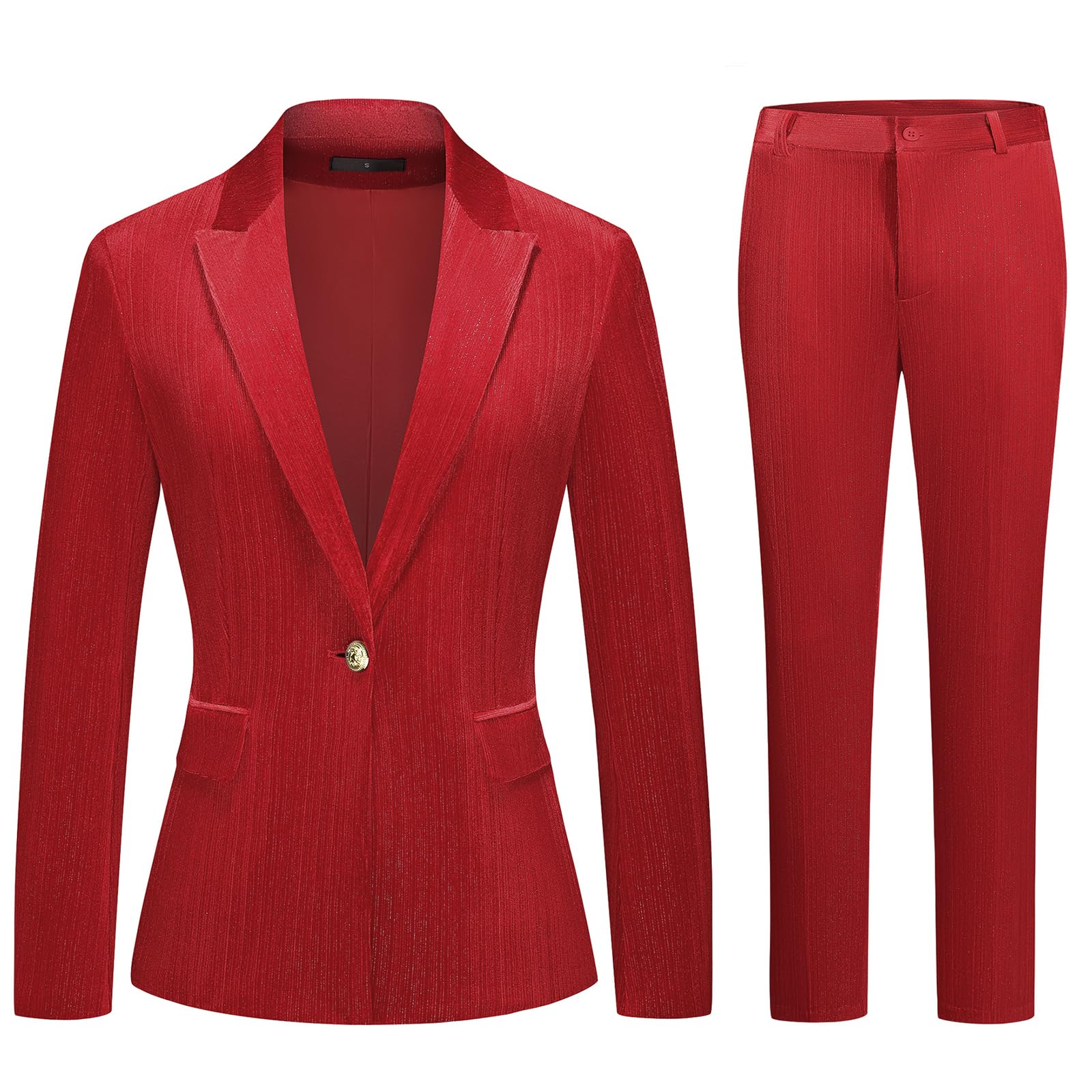KUDORO Womens Velvet Pants Suit Set Sparkly 2 Piece Outfit for Dressy Casual Formal Wedding Blazer Jacket Pants
