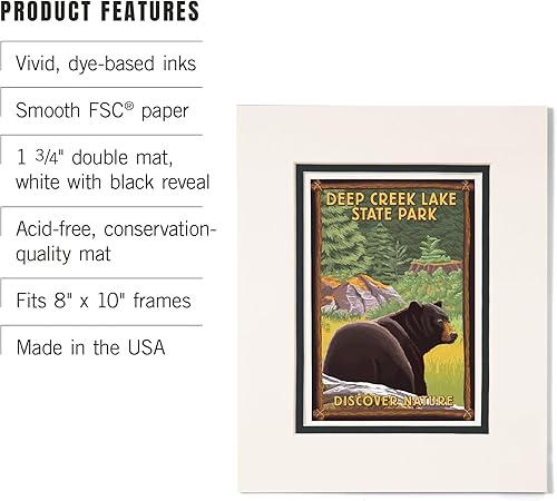 Miniatura 3 de Lantern Press 11x14 Inch Matted Art Print Wall Decor, Deep Creek Lake State Park, Maryland, Bear in Forest
