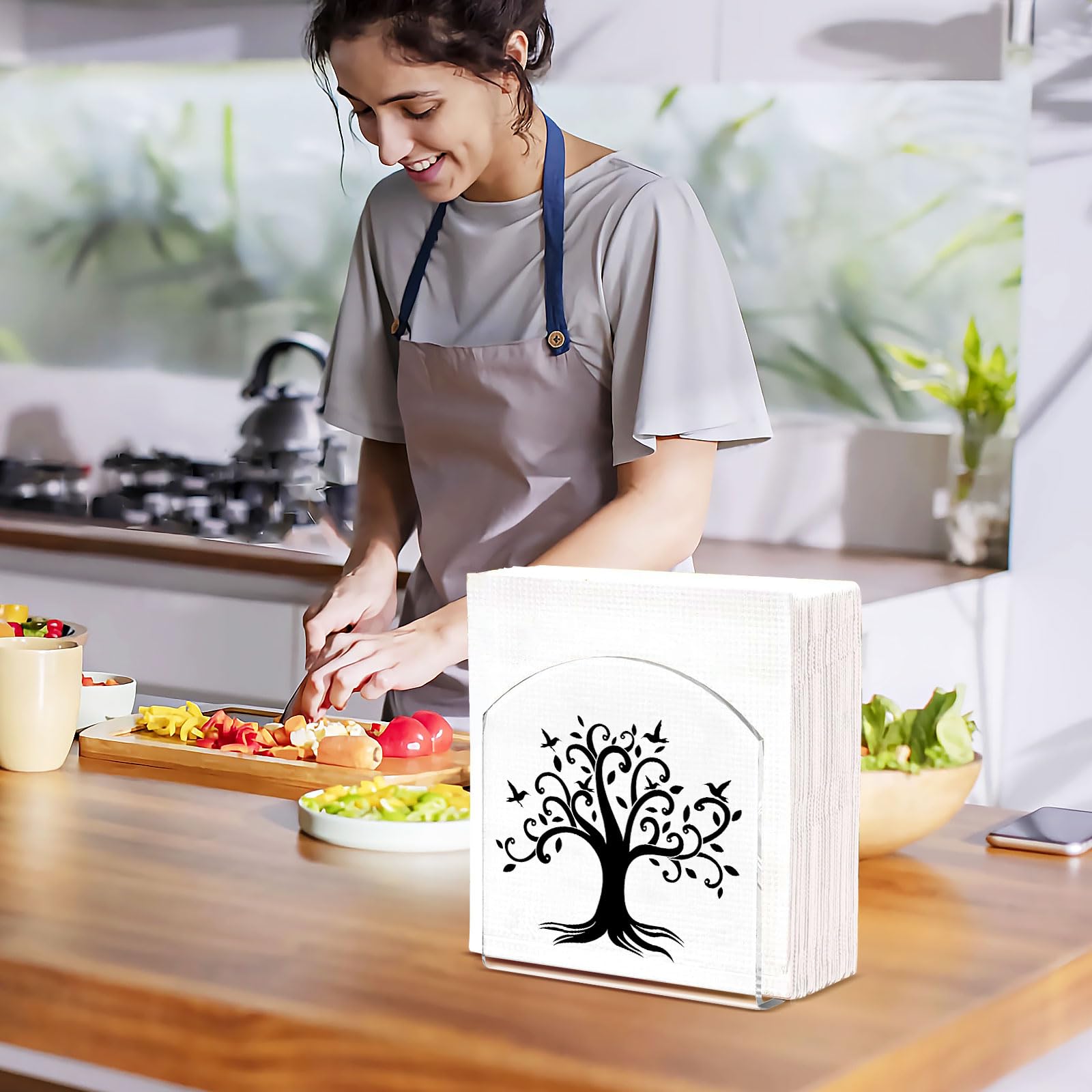 Paquete de 2 servilleteros de acrílico transparente con patrones de diseñador, dispensador de mesa vertical moderno para servilletas de papel de cóctel de 5 x 5 pulgadas, se adapta al comedor, cocina
