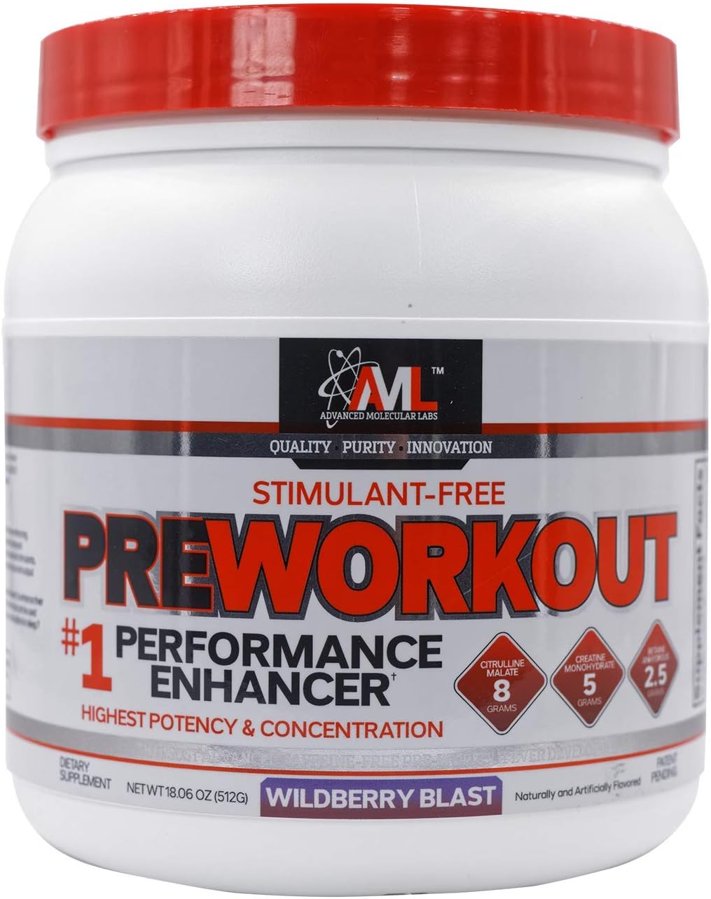 Advanced Molecular Labs - Stimulant-Free Pre Workout Powder, Increase Drive & Enhance Performance, Wildberry Blast, 18.06 oz