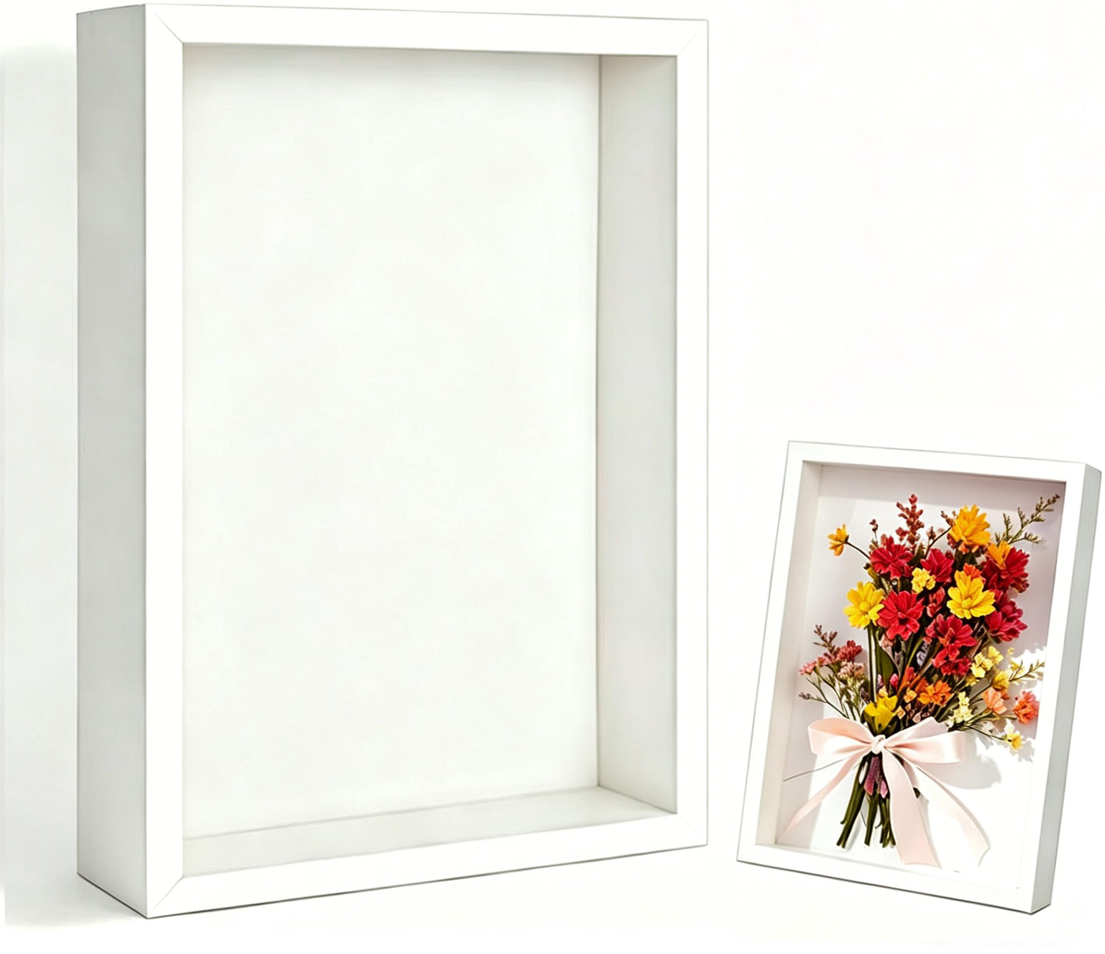 Lpvvpez White 3D Shadow Box Frame 23X28x3 Cm, Wooden Deep Photo Display Box With Acrylic Glass, Shadow Box For Medals Flowers Tickets Memorabilia Crafts, Tabletop Keepsake Case For Home Decor (White)