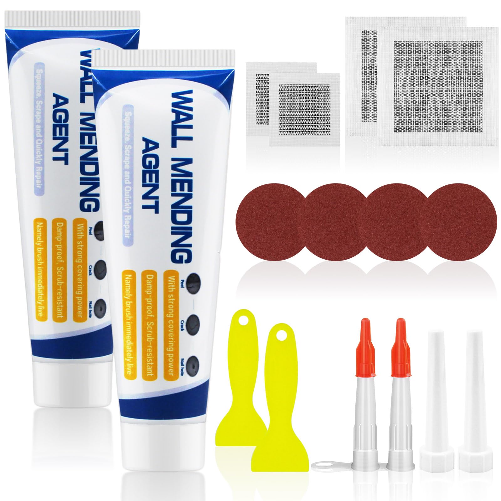 Amentalove Wall Filler Repair Kit, 2Pcs Wall Repair Cream 150g, Spackle Polyfiller Kit with 2" and 4'' Drywall Patch