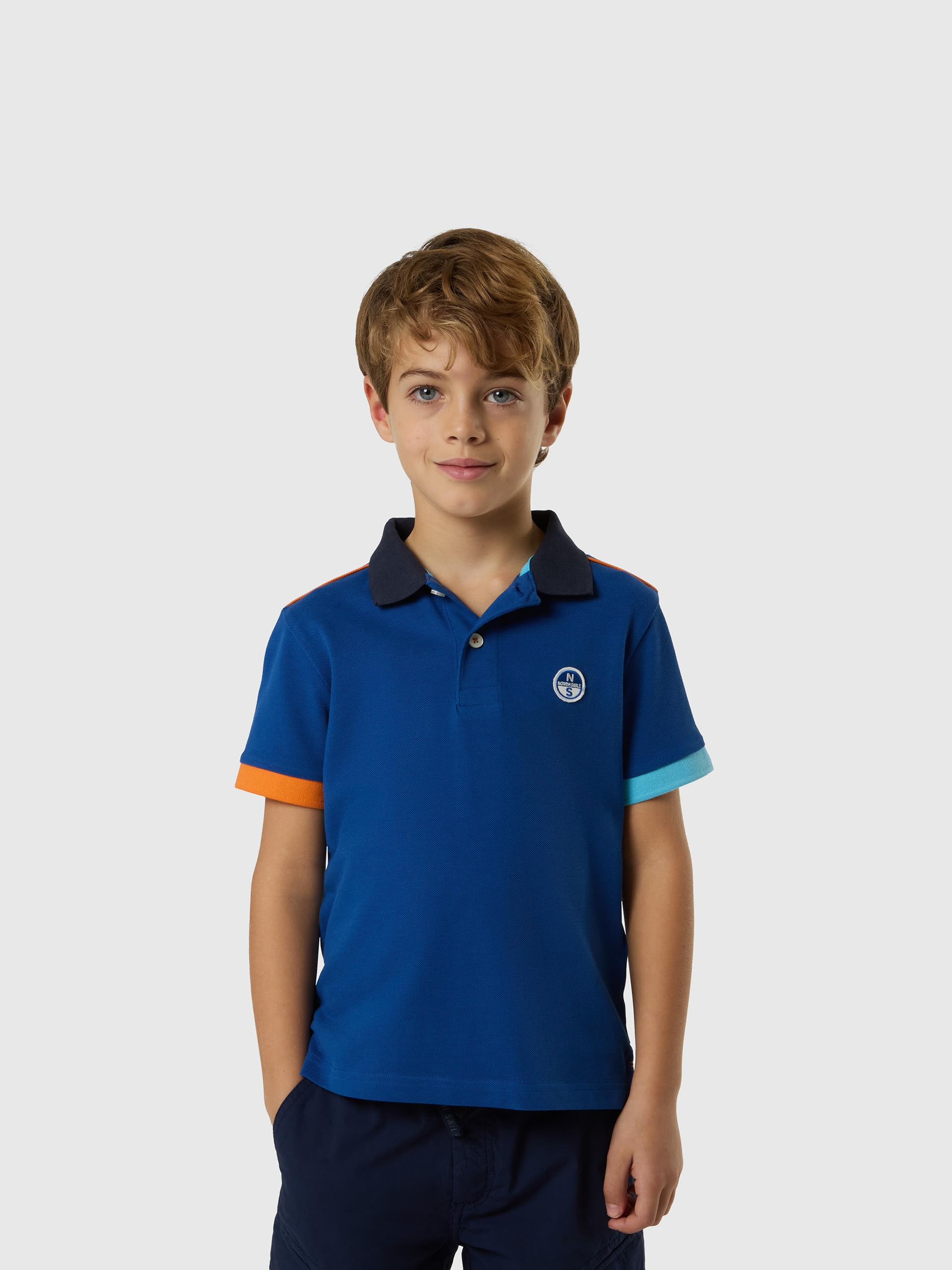 NORTH SAILS Polo Bambino in piqué di Cotone Bio con Profili a Contrasto