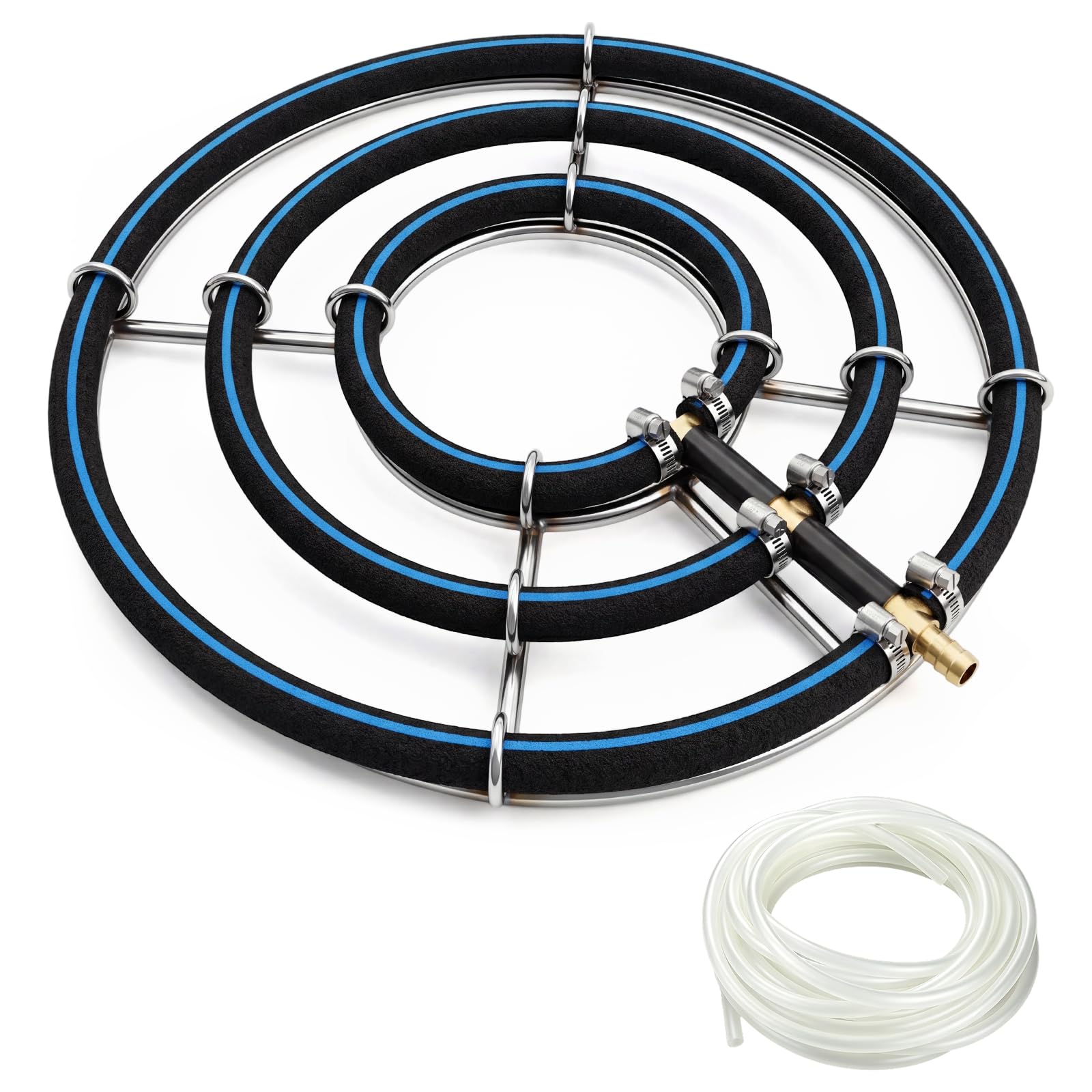 Teichbelüfterring, Sauerstoff Diffusor mit 2-Fach Ring, Rohrdurchmesser 8 mm Nano-Luftblasen Belüfter für Koi Teiche, Aquarien und Fischbecken, with Schlauch 5 mSilikonschlauch (35CM)