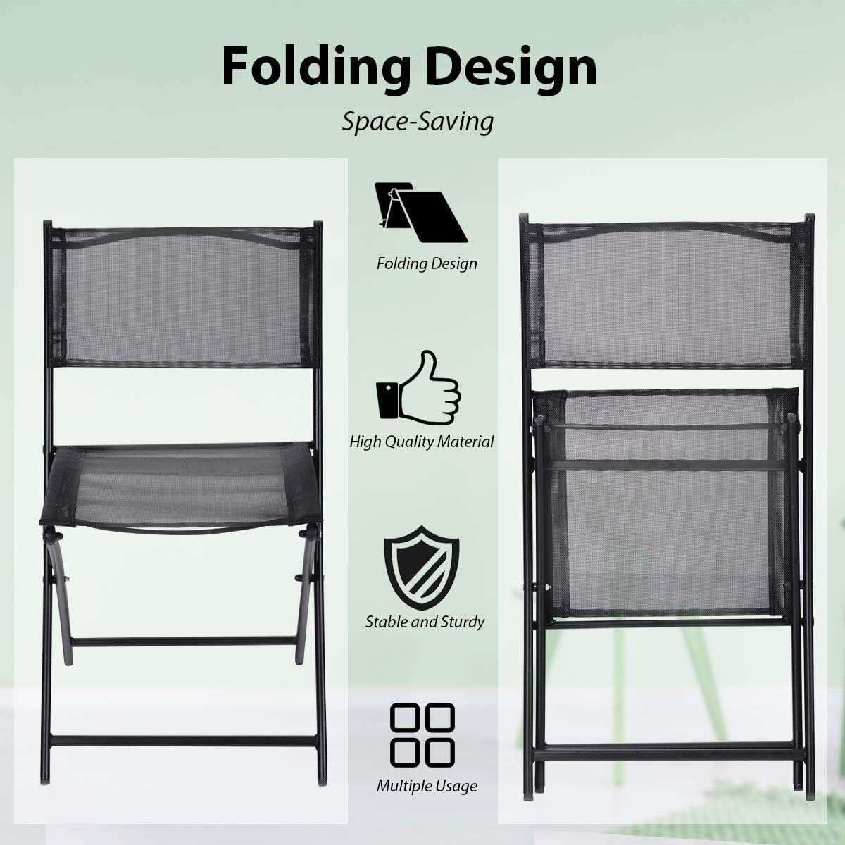 Giantex 4 PCS Folding Patio Chairs, Portable Camping Chair Set, Rust-Proof Steel Frame & Space Saving, Outdoor Patio Furniture for Deck Garden Pool Beach (Black)