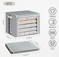 Vista 2 de Yecaye Clothes Storage Bins with Metal Frame, 40L Foldable Clothing Storage Bins with Lid, Stackable Zippered Clothes Storage Bags, Oxford Fabric